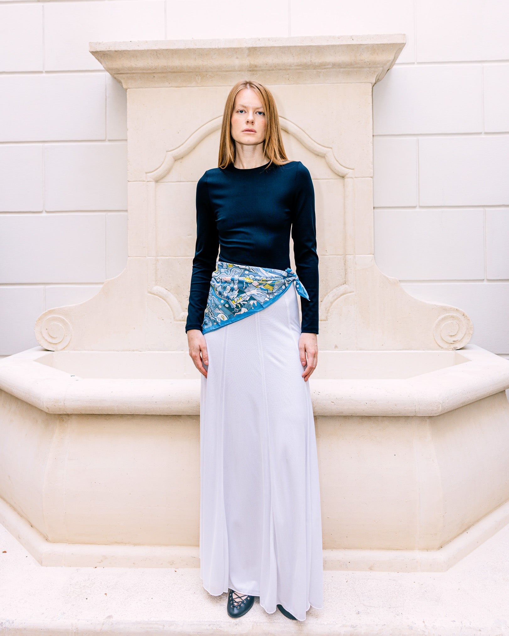 【新品】イマテリアル ocean satin skirt miragewhite Semi-Sheer Olivia Skirt
